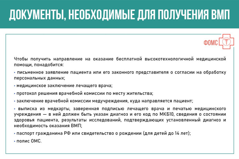 Документы, необходимые для получения ВМП Документы, необходимые для получения ВМП.